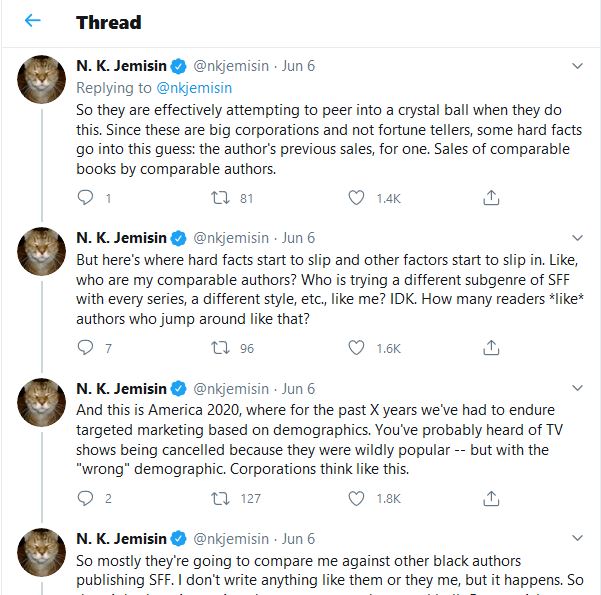 Twitter thread written by N.K. Jemisin