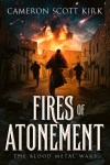 A trio of monks running from a fire through a mythical city